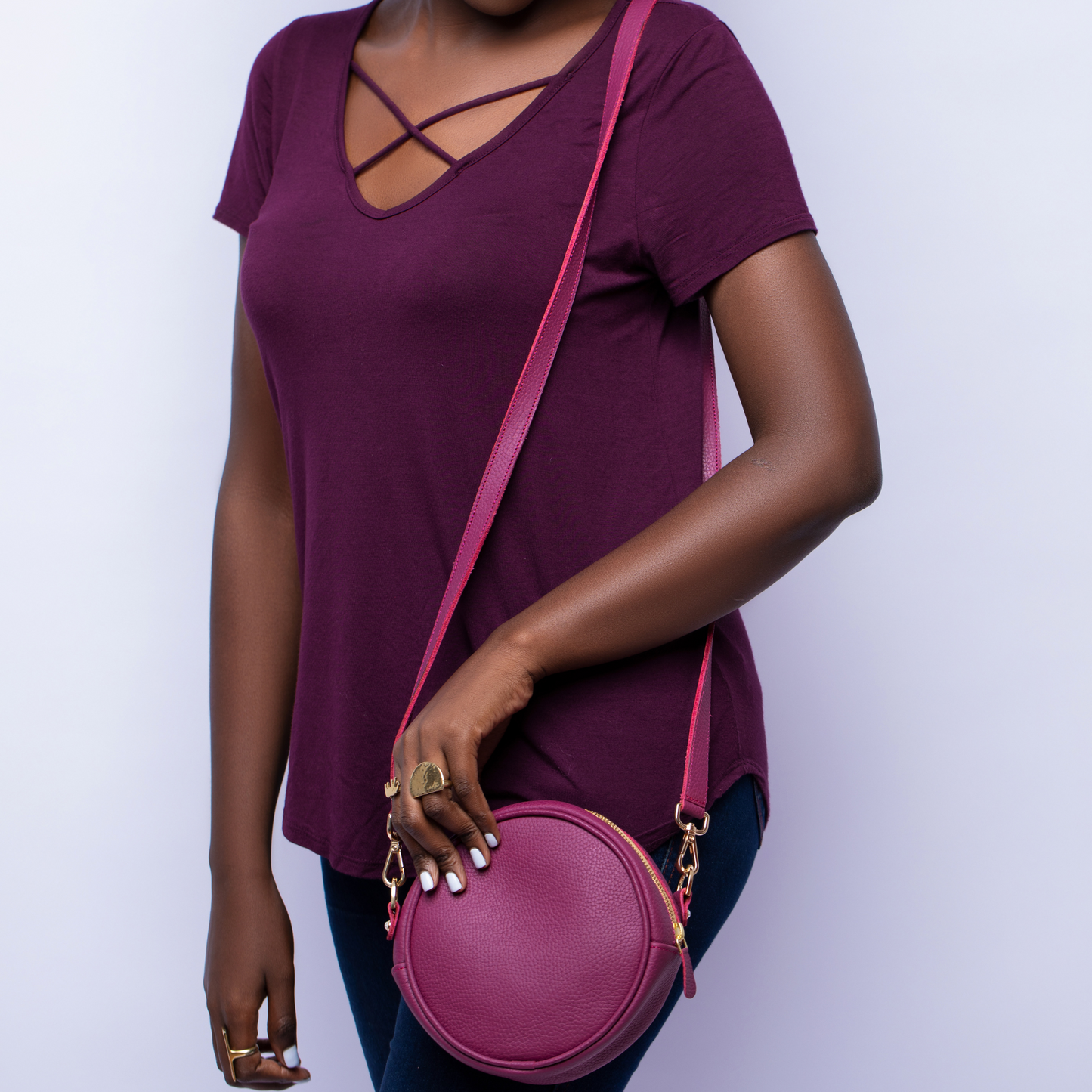 Polo bag in Sangaria milled leather adjustable crossbody strap