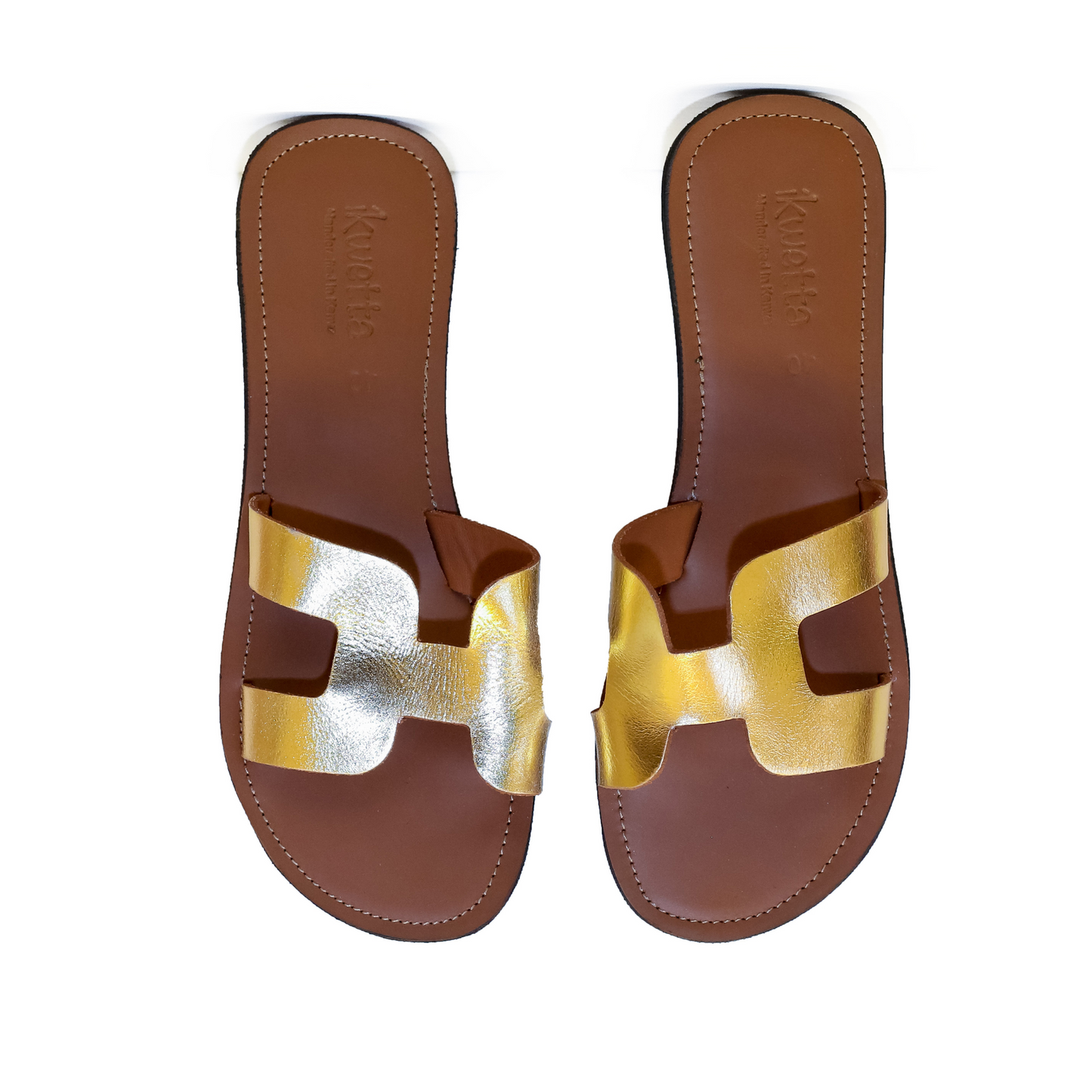 Ceto sandals in caramel smooth leather with gold foil upper.