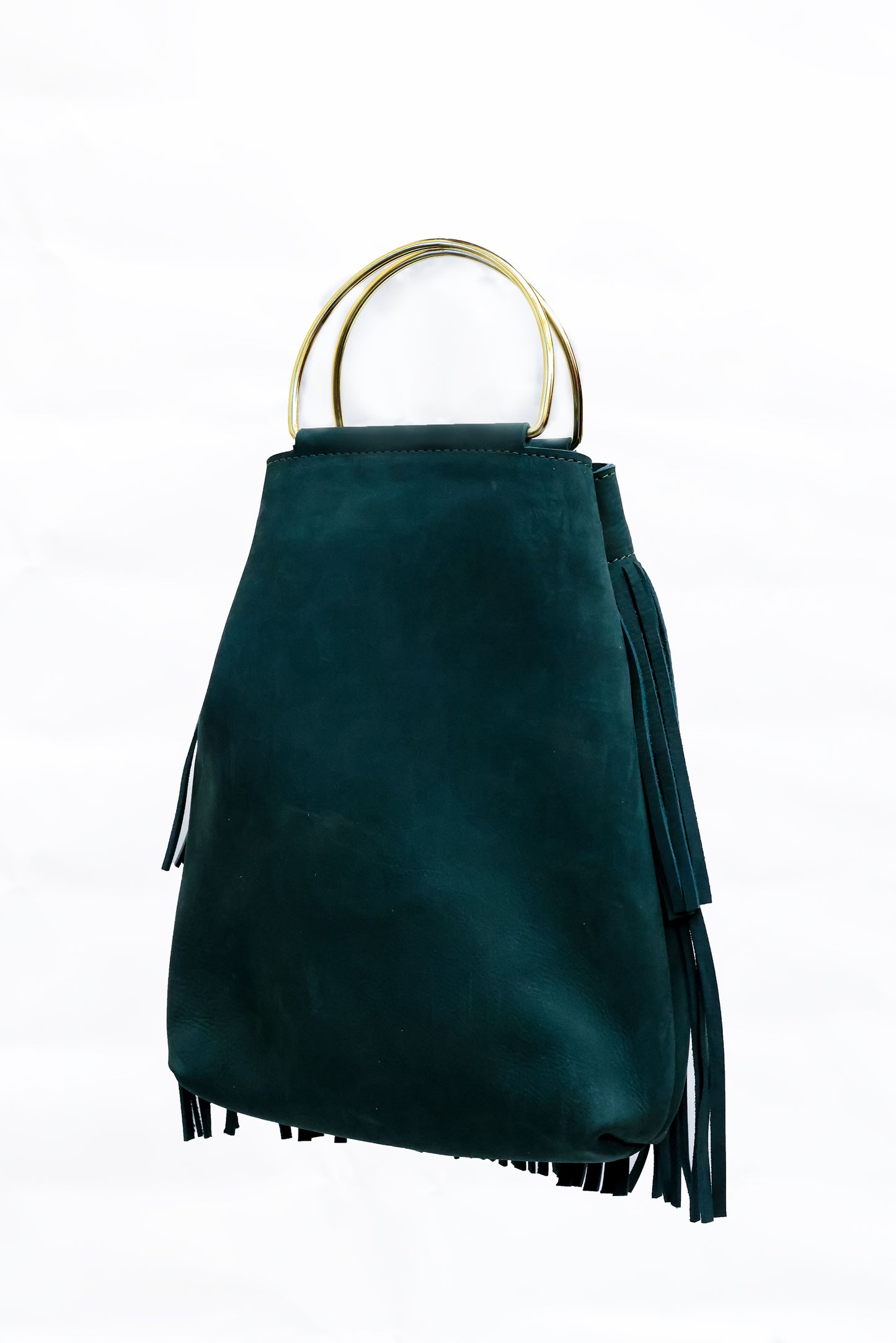 Leather Fringe Bag with metal handle