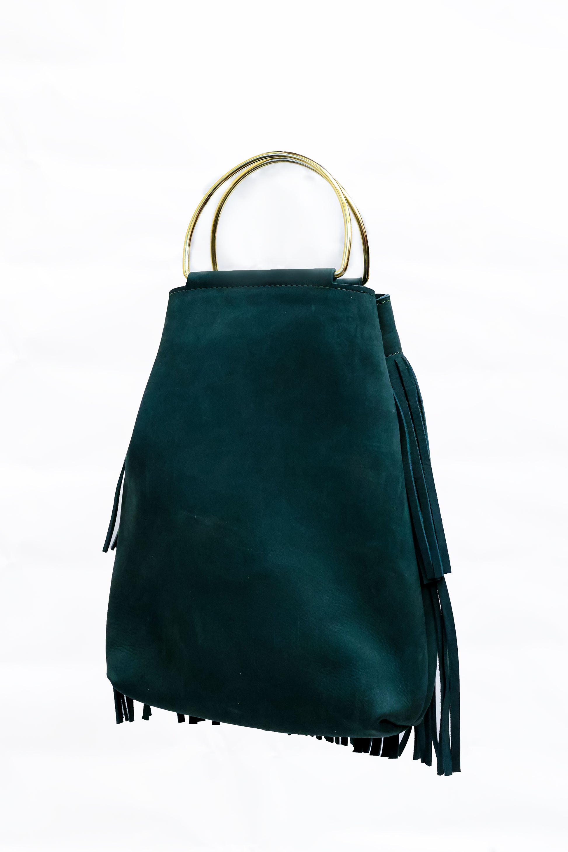 Leather Fringe Bag with metal handle