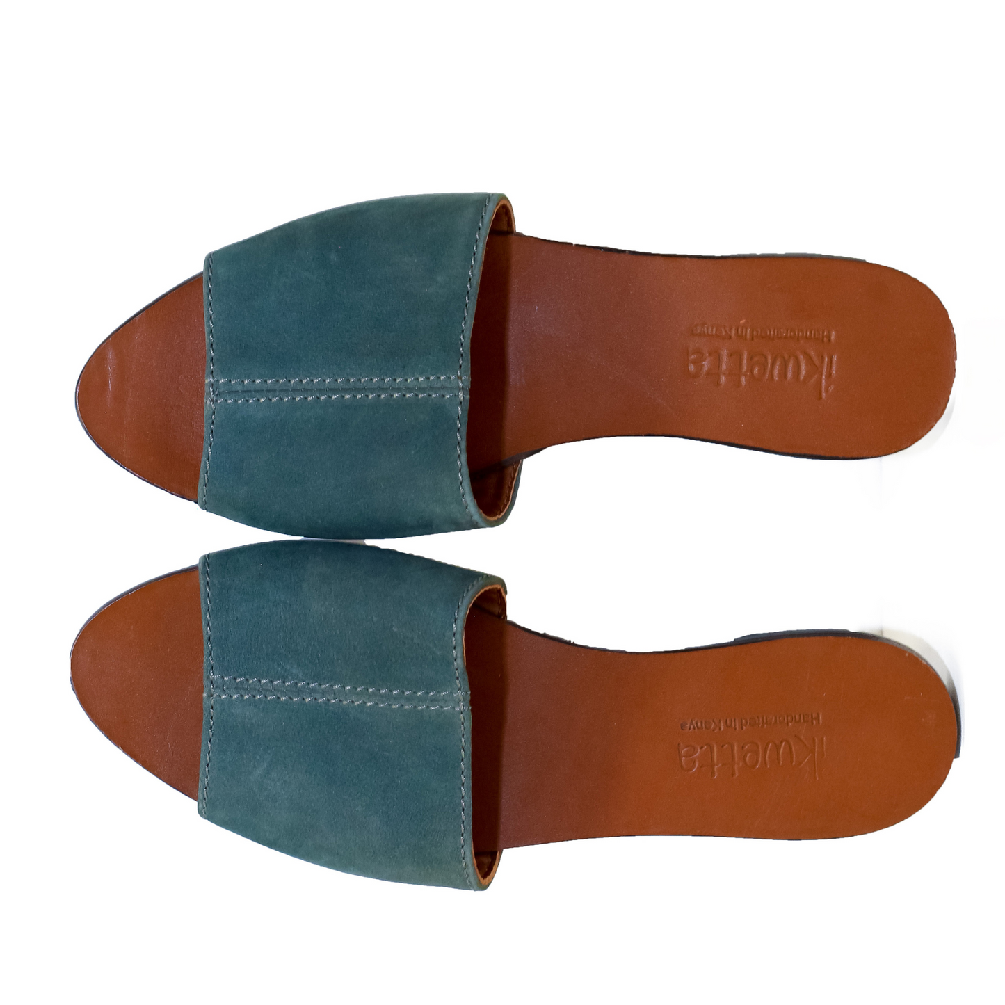 Lisa sandals in teal hunting suede.