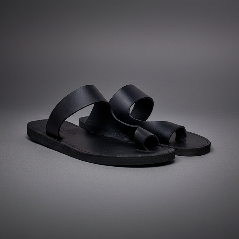 Gabu sandals for men in black smooth leather