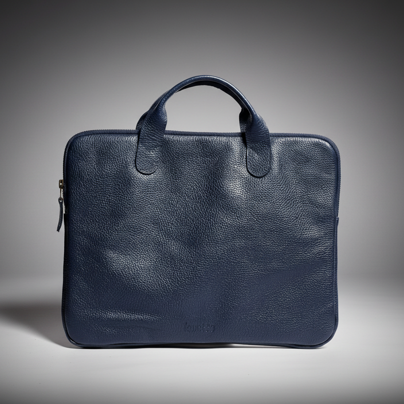 Abby laptop bag 14'' Navy blue natural milled leather.