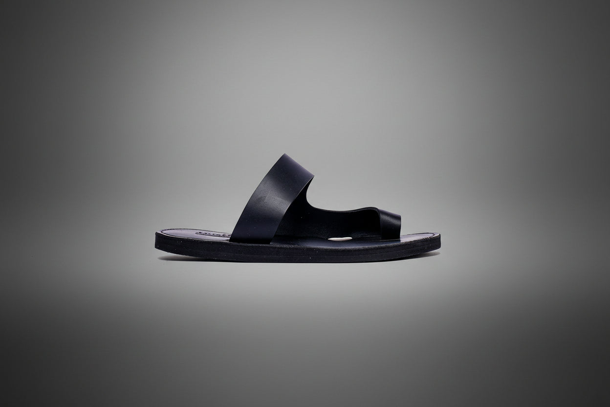 Gabu sandals for men in black smooth leather