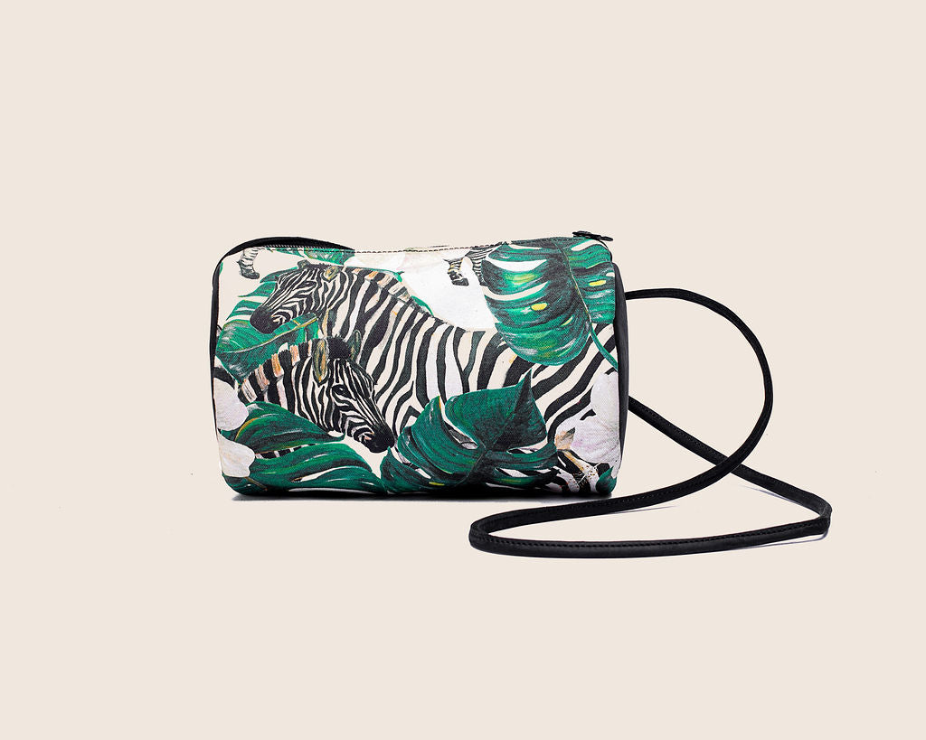 Roxy bag in zebra canvas with leather
