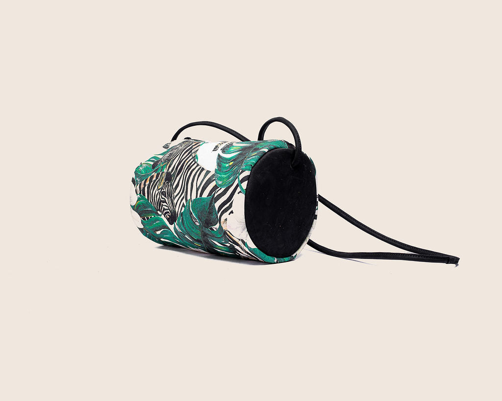 Roxy bag in zebra canvas with leather