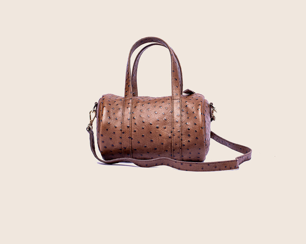 Roxy bag in brown ostrich print leather