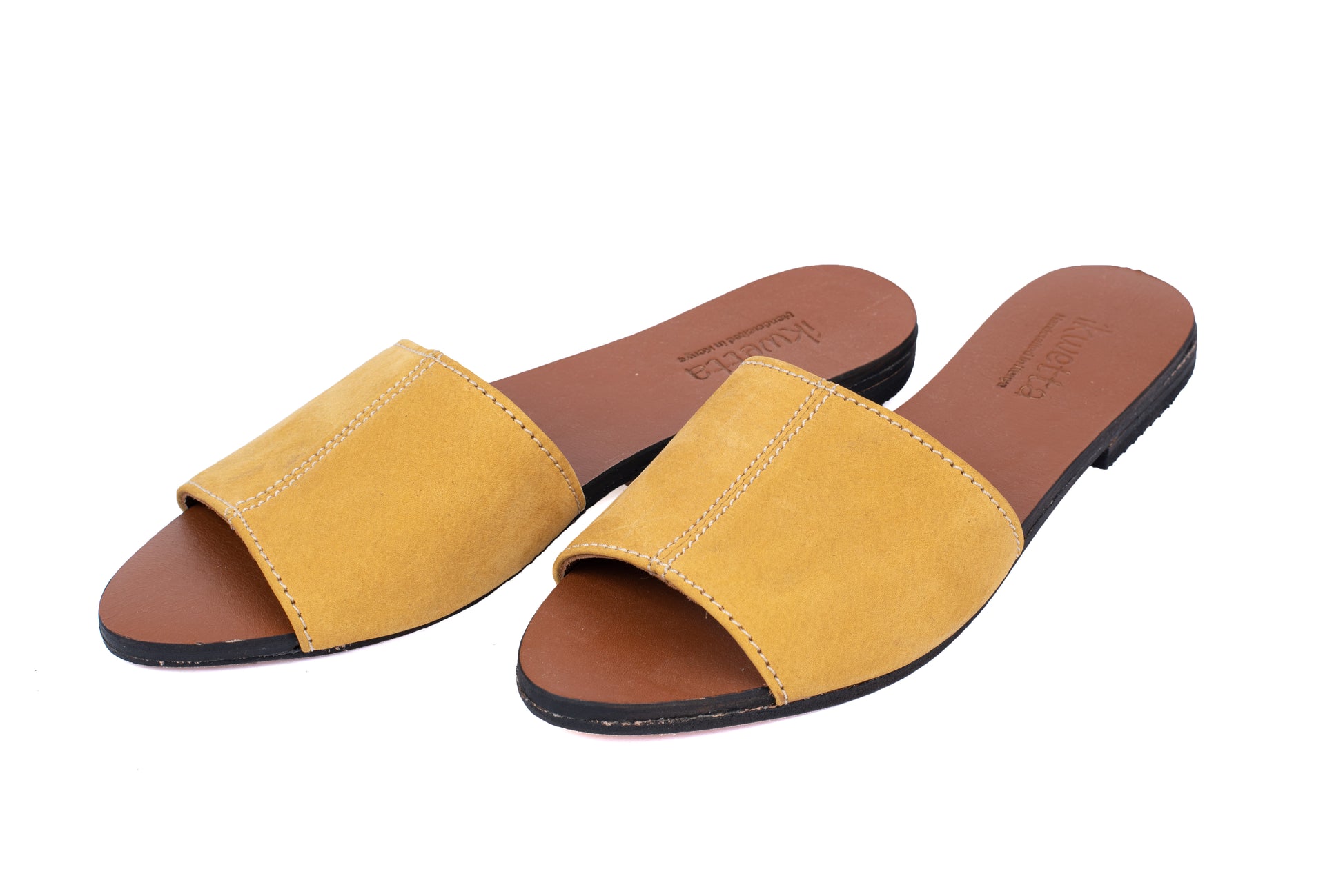 Lisa sandals in mustard hunting suede.