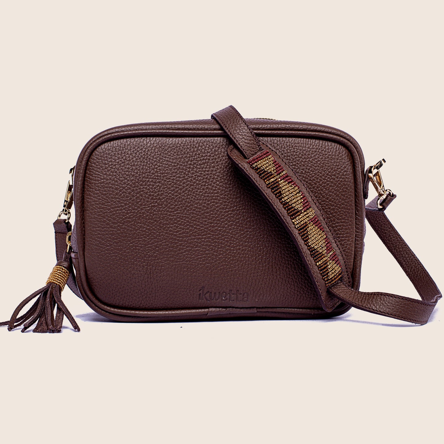 Robin Crossbody in Rocky Road Milled Leather with Maasai beaded Bag strap